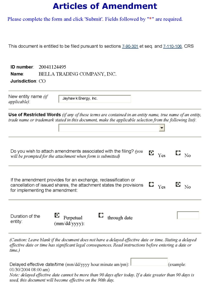 Articles of Amendment, Page 1